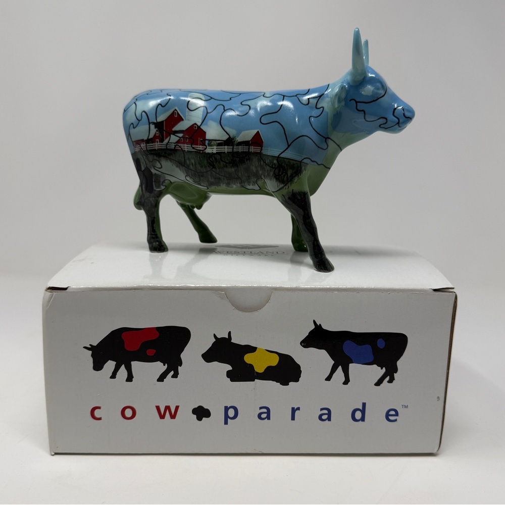 NWT Cow Parade Puzzled Collectible Retired Cow Figurine #9181
